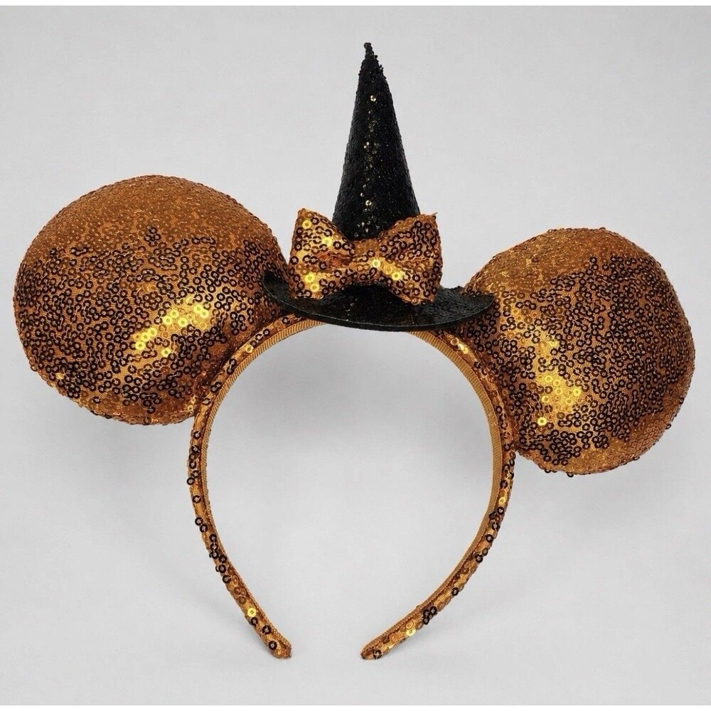 Aldi Rare Disney Minnie Mouse Halloween Witch Hat Orange Sequin Ears Headband
